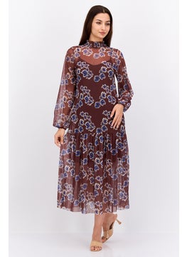 Buy Women Textured Midi Dress, Brown in UAE