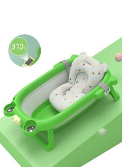 Buy Portable Foldable Baby Bathtub With Cushion And Temperature Sensor (Green) in UAE