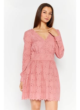 Buy Women Textured Mini Dress, Pink in UAE