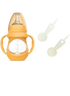 Buy Safe and Convenient Glass Baby Feeding Bottle with Detachable Handle and Silicone Nipple in UAE