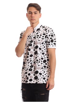 Buy Self Patterned Mandarin Collar Black & White Henley T-shirt. in Egypt