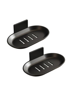 Buy 2 Pcs Self-Adhesive Bar Soap Dishes for Shower - Wall Mounted Soap Savers with Water Catch Tray - Soap Dish Holders for Bathroom and Kitchen (Black) in UAE