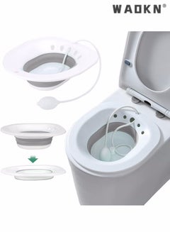 Buy Sitz Bath for Toilet Seat, Hemorrhoids, Postpartum Care, with Flusher, Comfortable Seating, Deep Enough, Relieve Pain, Anti Overflow, Easy to Use and Clean, Water Massage, Foldable in UAE