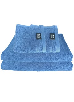 Buy 4 Pieces Luxury Towel Set Premium Cotton 630 GSM Ultra Soft and Highly Absorbent Expertly Woven for Durability Hotel And Spa Quality Towels 2 Bath Towel 70X150 
2 Face Towel 30X30cm Blue in UAE