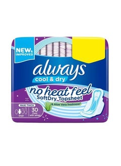 Buy Cool And Dry No Heat Feel Maxi Thick Sanitary Pads With Wings - 30 Pad Count Large in Saudi Arabia