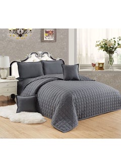 Buy 6-Piece Quilted Compressed Comforter Set For All Season Microfiber Grey King 1 x Comforter 220x240cm 1 x Fitted Sheet 200x200+40cm 2 x Pillow Case 45x75cm 2 x Cushion Cover 45x45cm in UAE