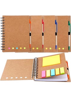 Buy 4 Packs Spiral Notebook Lined Notepad with Pen in Holder and Sticky Notes, Page Marker Colored Index Tabs Flags in UAE