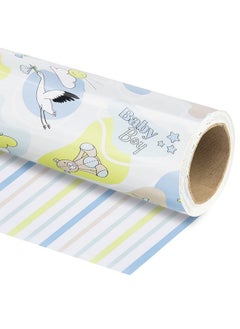 Buy Reversible Wrapping Paper 24 Inch X 65.6 Feet Jumbo Roll Baby Boy Design Perfect For Kids Birthday Party Holiday Baby Shower Packing in UAE