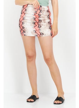 Buy Women Snakeskin Side Zip Mini Skirt, Orange Combo in UAE