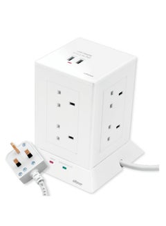 Buy 8 Sockets Cord Extension Tower 13A With 2 USB Ports 3 Meter in Saudi Arabia