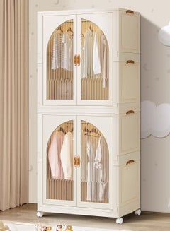 Buy Kids Wardrobe Baby Closet Storage Organizer Portable Children Clothes Cabinet Storage Rack Toddler Dresser with Hanging Rod and Wheels for Boys Girls Clothing Nursery Armoire White in Saudi Arabia