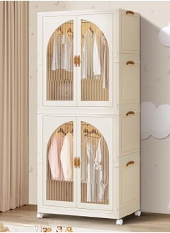 Buy Kids Wardrobe Baby Closet Storage Organizer Portable Children Clothes Cabinet Storage Rack Toddler Dresser with Hanging Rod and Wheels for Boys Girls Clothing Nursery Armoire White in UAE