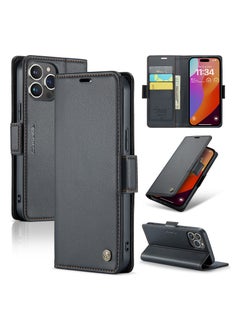 Buy Flip Wallet Case For Apple iPhone 15 Pro Max, [RFID Blocking] PU Leather Wallet Flip Folio Case with Card Holder Kickstand Shockproof Phone Cover (Black) in UAE