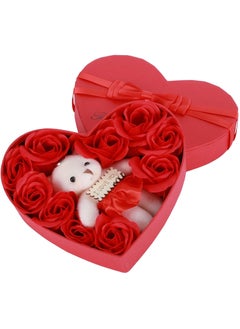 اشتري Romantic Roses Flower Gift Box with Cute Teddy Bear and Tag I Love You Heart-Shaped Artificial Rose Scented Bath Body Petal for Valentines Day Mother's Day Birthday Gift Red في الامارات