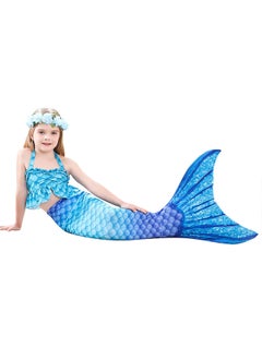 اشتري 3 PCS The Little Mermaid Tails Costume Set for Girls Princess Dress Bikini Kids Swimsuit Dark Blue في الامارات