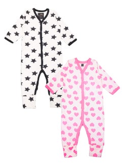 Buy Kidbea 100% Organic Cottton Romper Bodysuit Jumpsuit Combo 2 Designs Colorstar and heart Printed in UAE