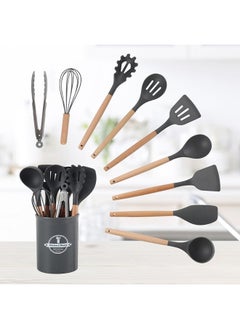 Buy Danube Essential 10 Piece Kitchen Utensils Set Silicon Beech Wood PP Kitchen Utensil Kit Essential Cooking Utensil Set For Home Kitchen & Dining Room L12.5xW12.5xH33cm Grey in UAE