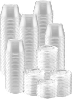 اشتري 100-Pack Of 2 Ounce Clear Plastic Jello Shot Cup Containers With Snap On Leak-Proof Lids -Jello Shooter Shot Cups -Compact Food Storage For Portion Control, 2 Oz,Sauces, Liquid, Dips في مصر