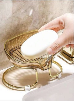 Buy 1-Piece Leakproof Soap Holder Soap Dish Soap Drain Rack Transparent Brown 14x9x8.5 Centimeter in UAE