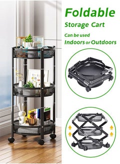 Buy 3-Tier Foldable Storage Cart - Kitchen Rack - Indoor and Outdoor - Steel Shelf in UAE