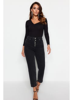 Buy Black High Waist Mom Jeans With Buttons TWOAW24JE00071 in Egypt