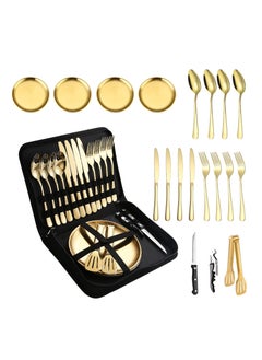 Buy 20 PCS Flatware Set for 4, Outdoor Picnic Tableware Camping Dinnerware Set, with Spoon Fork Knife, Portable Stainless Steel Flatware Set, Travel Camping Cutlery, Gold Silverware Set in UAE