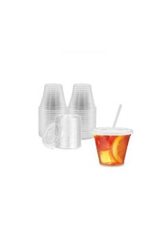 Buy Juice Cup 8 Oz With Lid Clear Strong Disposable - Ideal for iced coffee, smoothies, Bubble Boba tea, milkshakes, frozen cocktails, water, sodas, juices, snacks, dessert and more 50 Pieces in UAE