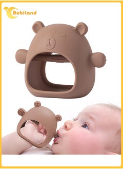 Buy Silicone Teething Mitten with Cute Bear Shape, BPA-Free and Anti-Drop Teether Toy for Baby Soothing Teething Pain Relief, Brown in Saudi Arabia