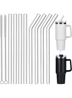 Buy 8 Pack Clear Glass Drinking  Straws for Stanley 40 oz & 30 oz, Also Suitable for Hot Tea, Juice, and Coffee - 12 Inches Long with 2 Cleaning Brushes in UAE