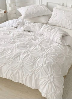 اشتري Premium King Size Pinch Pleat Flower Embroidery of Decorating Fabric, White color. في الامارات