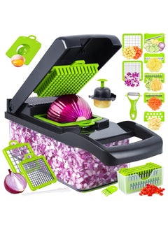 Buy 16 in 1 Multifunctional Professional Onion Vegetable Chopper, Kitchen Vegetable Cutter with 8 Blades, Garlic Carrot Cutter with Container in Egypt