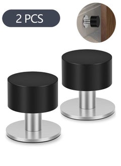 اشتري 2-Piece Door Stoppers Stop with Stickers, Self-Adhesive Door Stops with Black Rubber Bumper & Stainless Steel Body, Heavy Duty Door Knob Wall Protector Sound Dampening for Home Office في السعودية