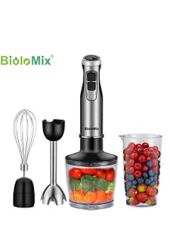 Buy Hand Blender with 6 Speed Adjustable 1200 Watt 4-in-1 Stainless Steel Blades Ergonomic handle with 500ml Chopper Bowl, Whisk, 600ml Mixing Beaker, Detachable Electric Stick Blender Set in Saudi Arabia