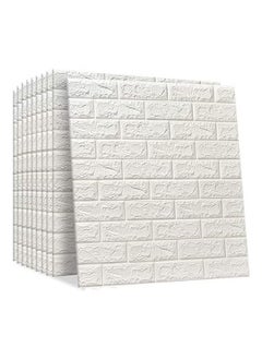 Buy PE foam 3d wall tile pattern, self-adhesive, anti-collision, waterproof wall stickers, a bundle of 10pcs-white (70x77cm) in UAE