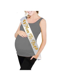 Buy Blingbling Mom To Be Sash White Satin With Gold Gitter Font With Baby Foot Best Baby Shower Decorations Gifts Baby Boy Or Girl Neutral in Saudi Arabia