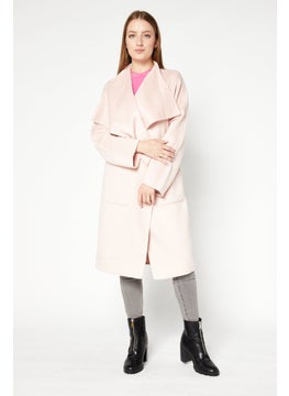 Buy Women Open Front Long Sleeve Trench Coat Jacket, Pink in UAE