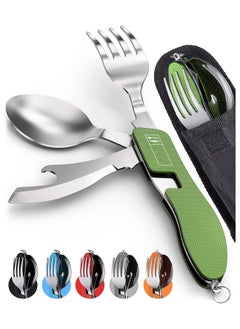 اشتري 4-in-1 Camping Utensils 2 Pack Portable Stainless Steel Spoon Fork Knife & Bottle Opener Combo Set For Travel Backpacking Cutlery Multitool Folding Knife and Fork Spoon Combination Green في السعودية