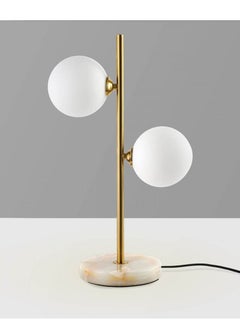 Buy A golden table lamp with two luminous glass balls, a modern lampshade with a marble base, suitable for the bedroom and living room in Saudi Arabia