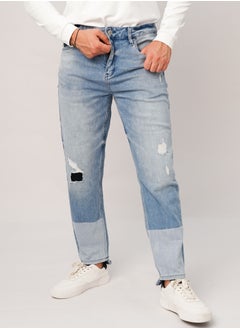 Buy Men’s Spring Pants Patch Work– MED Denim Blue in UAE