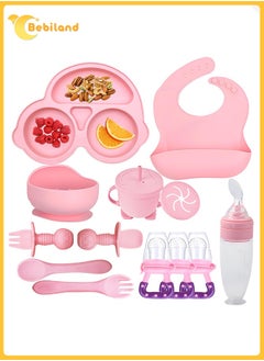 Buy 13-Piece Silicone Baby Feeding Set, Baby Weaning Supplies Kit With Suction Bowl & Car Plate, Bib, Spoon, Fork, Cup, Food Feeder, Grade Silicone, Dishwasher-Safe, No BPAs  For 3+ Months in Saudi Arabia