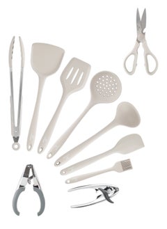 Buy Kitchen Utensils Silicone 10-Pieces Spatula Set with Scissor, Non-Stick Cookware Non-Toxic Cooking Tools Includes Tongs, Spatula, Turner, Ladle, and More (Grey) in UAE