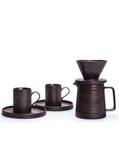 اشتري Vintage 6-Piece Ceramic Coffee Set with 2 Cups, 2 Ceramic Coasters, Porcelain Coffeepot, and Ceramic Filter في الامارات