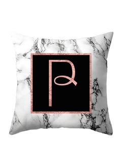 Buy Letter P Printed Decorative Cushion White/Black/Rose Gold 44 x 44cm in UAE