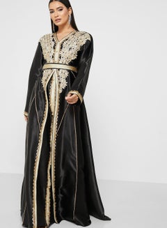 Buy Embellished V-Neck Belted Dress in UAE