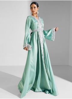 Buy Lace Detail Belted Abaya in Saudi Arabia