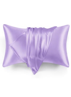 Buy MahMir® Silk Satin Pillowcase for Hair and Skin Queen -Champagne Gold Silk Pillowcase 2 Pack 75L x 50W CM (20x30 Inches) - Satin Pillow Cases Set of 2 with Envelope Closure (Lavender) in UAE