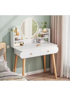 Buy Luxury Wooden Makeup Table with Mirror and 2 Drawers Modern Elegant Design Makeup Dressing Table for Bedroom 80*40*120cm (Dressing Chair Not Included) White in Saudi Arabia