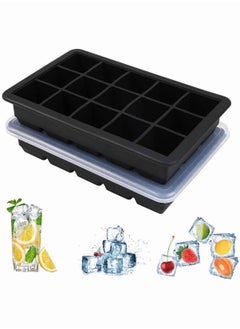 Buy Silicone Ice Cube Tray Cubes Mold with a Cover 2Pcs Black in Saudi Arabia