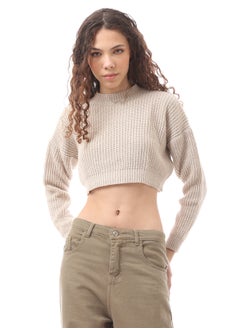 Buy Cropped Mock Neck Beige Slip On Pullover in Egypt