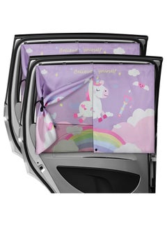 Buy Car Window Shade for Baby, Magnetic Double Layer Car Sun Shade for Side Windows Full Shade & Half Shade Options Cartoon Patterns Car Window Curtain for Heat Or UV Protection, Purple-Unicorn in Saudi Arabia